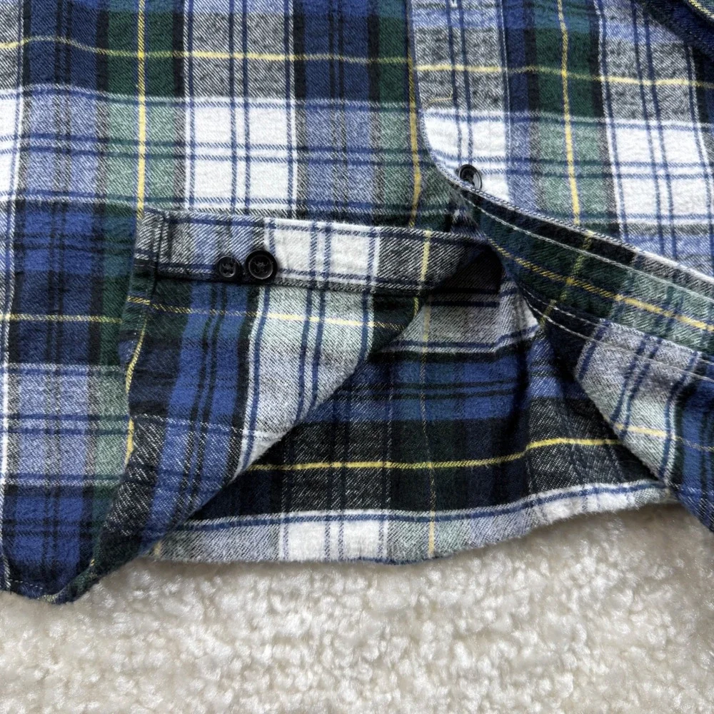 L.L. Bean Flannel Shirt Men L-Tall Blue Green Plaid Traditional Fit 228066